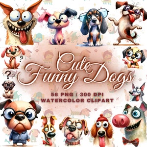 56 Chiens mignons et drôles Clipart Bundle, Chiens mignons Clipart Funny Dog Png, Portraits de chiens drôles, Animaux drôles Imprimer Mignon Funny Puppy Clip Art Png