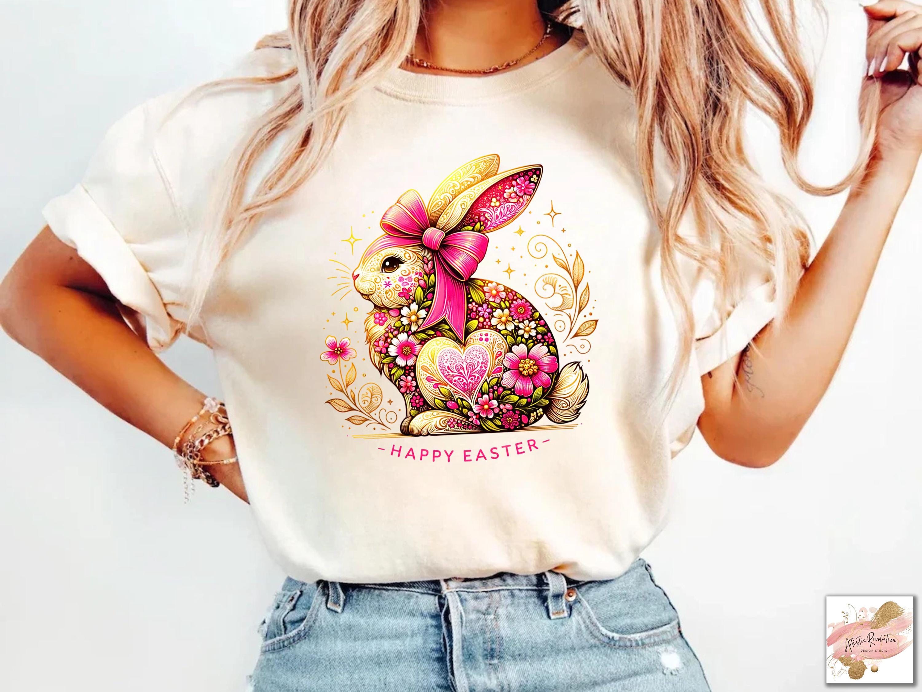 Bunny Easter Coquette Png, Watercolor Floral Easter Bunny Png, Happy ...