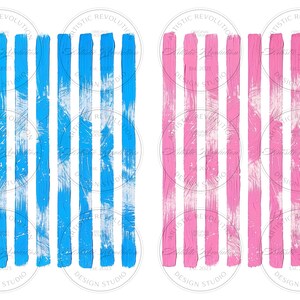 May include: Two abstract art pieces with vertical brushstrokes. One features bright blue strokes, the other pink. Each piece has a white background and circular text that reads "ARTISTIC REVOLUTION DESIGN STUDIO EST. 2023".