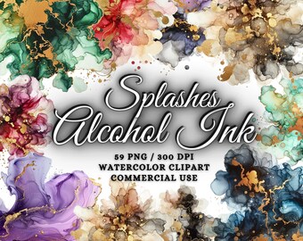 59 Gold Alcohol Ink Clipart Bundle, Alcohol Ink Png, Watercolor Splatter Clipart, Watercolor Splatter Png, Texture Png Watercolor Splash Png