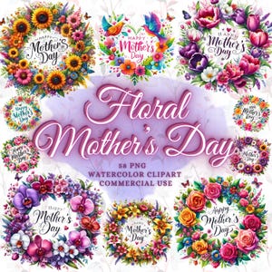 58 Happy Mothers Day-krans png-bundel Happy Mother's day clipart-bundel Floral moeder png Floral Mama png Floral moeder sublimatie ontwerpen