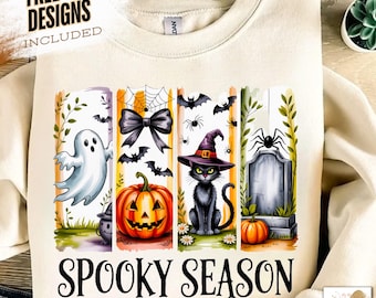 Gruselige Jahreszeit Png, Weinlese-Halloween-Geist Png, Kokette Herbst-Kürbis-Hemd-Design, Halloween-Bürstenstrich-Sublimation, Witchy Vibes Png