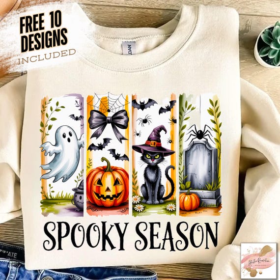 Spooky Season Png, Vintage Halloween Ghost Png, Coquette Fall Pumpkin Shirt Design, Halloween Brushstroke Sublimation, Witchy Vibes Png