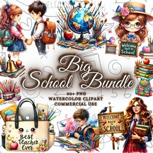 Zurück zu PNG Schule Bundle, Aquarell Zurück zu Schule Clipart Bündel, Lehrgrafiken, Lehrer Clipart, Buch Clipart, Schulzubehör Png,