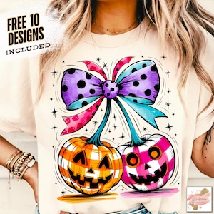 Pumpkin Cherries Png, Coquette Pumpkins Png, Autumn Girly Png, Halloween Pumpkin Png, Fall Pumpkin Png, Retro Fall Png, Pumpkin Bow Shirt