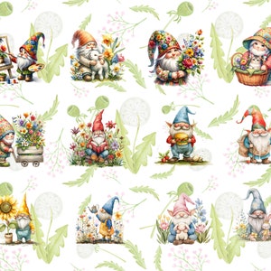 115 Watercolor Spring Garden Gnomes Clipart Bundle, Cute Gnomes Png ...