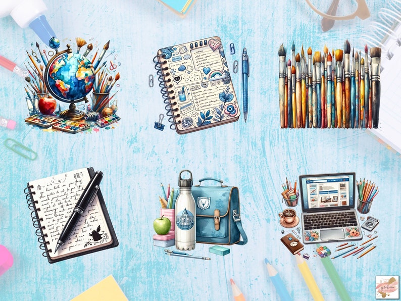 Back to School PNG Bundle, Watercolor Back to School Clipart Bundle ...