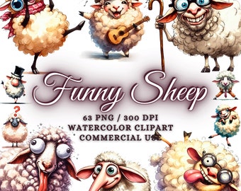 62 Cute Funny Sheep Clipart Bundle, Watercolor Sheep Png, Baby Sheep Clipart Png, Cute Sheep Clipart, Funny Animals Clipart, Funny Clipart