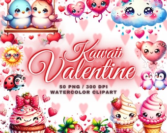 50 söta kawaii alla hjärtans dag clipart-paket, söt alla hjärtans dag png-paket, söt kärlek clipart-paket, söt kawaii clipart-paket, söt kawaii png