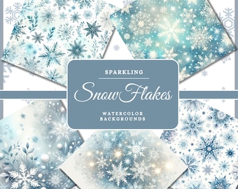 51 Winter Snowflakes Digital Papers Watercolor Snowflake Backgrounds, Christmas Snow Background, Winter Backgrounds, Watercolor Snow Wallart
