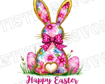 Bunny Easter Coquette Png, Watercolor Floral Easter Bunny Png, Happy Easter png, Easter Coquette Bow png, Girly Easter Png, Spring shirt Png