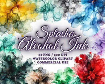 64 Alcohol Ink Splashes Clipart Bundle, Watercolor Splash Png, Watercolor Splatter Clipart Bundle Watercolor Splatter Png Texture Png