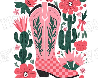 Boho cowgirl boot and flowers png, Western flower png, retro western png western boot png floral png Western shirt floral sublimation design