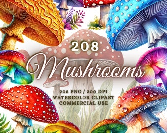 Watercolor Mushrooms Clipart Bundle, Forest Mushrooms Png, Magic Mushrooms Clipart, Magical Mushroom Png, Mystical Mushrooms Fairy Mushrooms