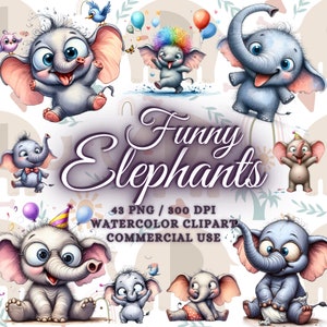 43 Pacote De Clipart De Elefantes Aquarela Engraçados, Elefantes Bebês Clipart Png, Elefantes Fofos, Elefante Bebê Png Pacote De Clipart De Animais Engraçados Png