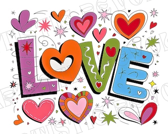 Retro Valentine's Day Love PNG, Groovy Heart Design (Digital Download)