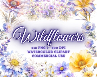 213 Watercolor Wildflower Clipart Png Bundle, Meadow Flowers Clipart Bundle, Wildflowers Png, Meadow Flower Png, Spring Flowers Clipart Png
