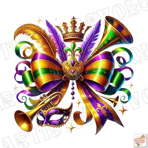 Noeud de coquette de Mardi Gras scintillant Png, Png de Mardi Gras, chemise de festival de Louisiane de perles de Mardi, noeud de carnaval de la Nouvelle-Orléans, sublimation de Mardi Gras