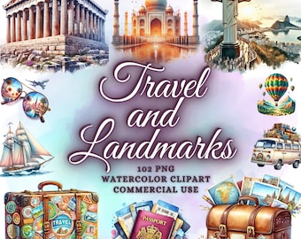 Watercolor Travel Clipart, Watercolor Landmarks Clipart, Vacation Holiday Graphics Landmarks Png Vacation Clipart Holiday Clipart Travel Png