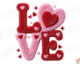 Latch Hook Yarn Valentine Png, Knit Crochet Love Valentines Day PNG, Valentine Love Png, Coquette Valentine Heart Png,  Valentine Shirt Png