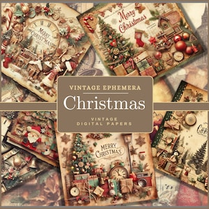 Vintage Christmas Ephemera Papers, Vintage Christmas Digital Paper Bundle, Vintage Christmas Junk Journal Papers Retro Christmas Backgrounds