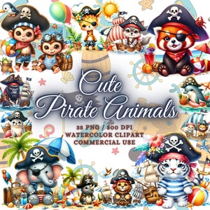 Pacote De Clipart De Animais Pirata Aquarela, Pacote De Clipart De Animais Bebês Pacote De Clipart De Animais Fofos Pacote De Sublimação De Animais Png Pacote Pirata Png