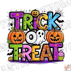 Truco o trato PNG, Halloween divertido PNG, Temporada espeluznante PNG, Halloween PNG, Sublimación de Halloween Doodle para camiseta, Halloween retro PNG