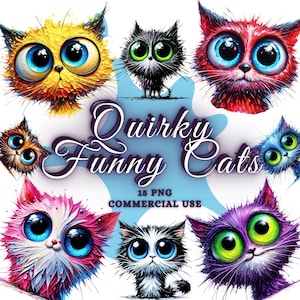 Quirky Cat clipart PNG Whimsical Kitten Sublimation clip art cute animals Whimsy sublimation designs Funny illustrations Cat lover gift