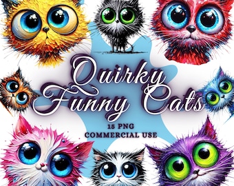 Quirky Cat clipart PNG Whimsical Kitten Sublimation clip art cute animals Whimsy sublimation designs Funny illustrations Cat lover gift