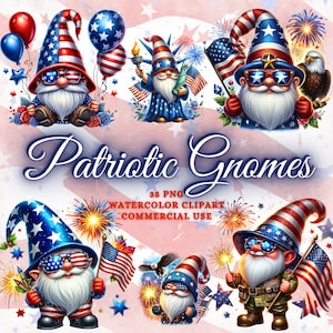 Lot de cliparts aquarelle gnomes patriotiques, clipart patriotique, nain mignon Png, fierté américaine, 4 juillet PNG, jour des anciens combattants png