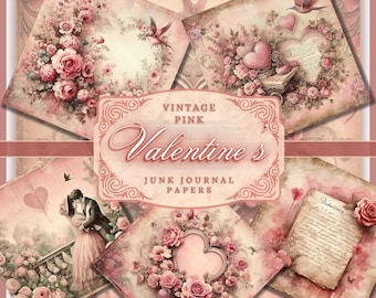 Pink Valentines Junk Journal Kit Rose Valentines Day Papers Romantic Shabby Chic Junk Journal Kit Love Junk Journal Pages Love Backgrounds