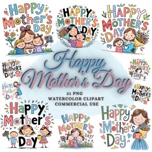Paquete de 21 imágenes PNG del Día de la Madre Feliz, paquete de imágenes prediseñadas del Día de la Madre Feliz, imágenes prediseñadas de maternidad, imágenes PNG de mamá e hijo, diseños de sublimación para madres, Día de la madre