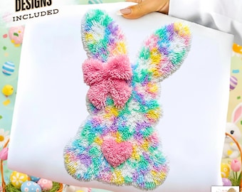 Latch Hook Easter Bunny Png, Faux Yarn Easter Png, Crochet Coquette Bow Bunny Png, Preppy Easter Png, Faux Embroidery Easter Png