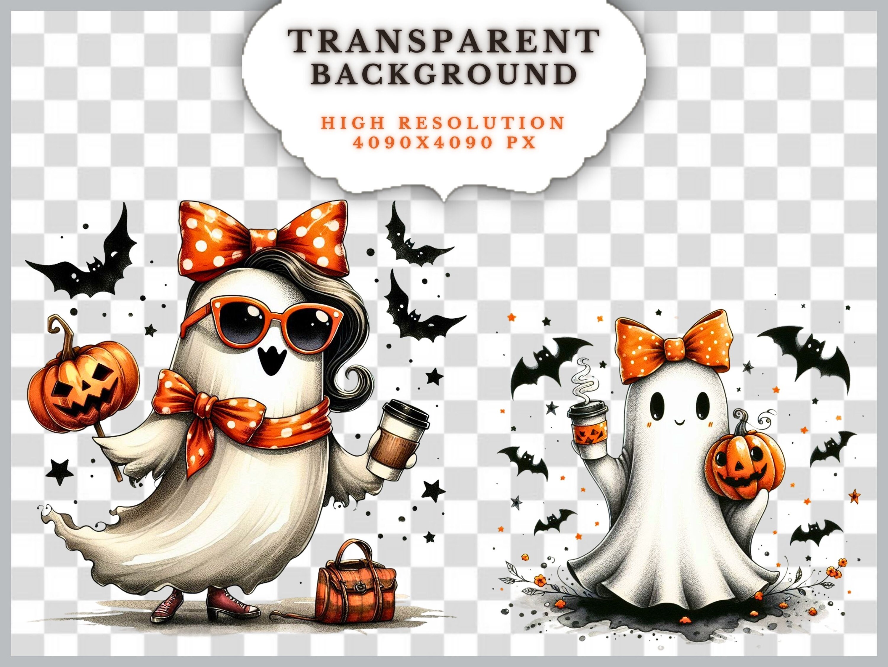 Watercolor Halloween Ghost Clipart Bundle Cute Ghost Png Cute Ghost ...