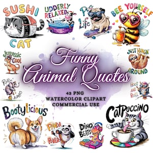 43 Citações Engraçadas Pacote De Clipart De Animais, Clipart De Animal Engraçado, Clipart De Animais Em Aquarela, Animal Fofo Png, Desenhos De Sublimação De Animais Png