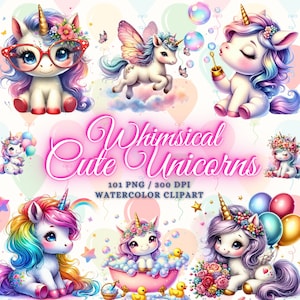 101 Aquarela Cute Unicorn Clipart Bundle Aquarela Rainbow Unicorn Clipart Baby Unicorn Clipart Unicorn Png Bundle Kawaii Unicorn Clipart