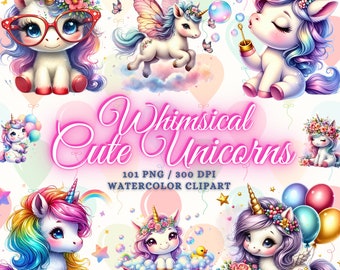 101 Aquarell süße Einhorn Clipart Bundle Aquarell Regenbogen Einhorn Clipart Baby Einhorn Clipart Einhorn Png Bundle Kawaii Einhorn Clipart