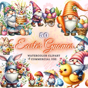50 Aquarell Ostern Gnome Clipart Bundle, süße Ostern Clipart Bundle, Ostern Png Bundle, Osterei Clipart, Osterei Png, Ostern Korb