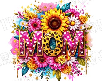 Blumen Mama PNG, Muttertag PNG, Aquarell Mama PNG, Leopardenmuster Mama Design, Blume Png, Muttertag Png, Mama Shirt Png, Mama Leben Png
