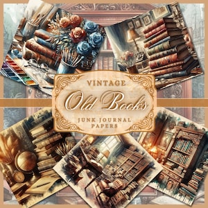 Oude vintage boeken Junk Journal Papers Kit, oude gezellige vintage boeken digitale papers, oude boeken papieren, donkere Victoriaanse bibliotheek afdrukbare pagina's