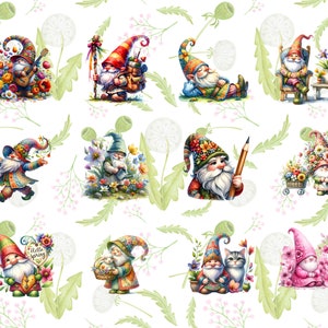115 Watercolor Spring Garden Gnomes Clipart Bundle, Cute Gnomes Png ...