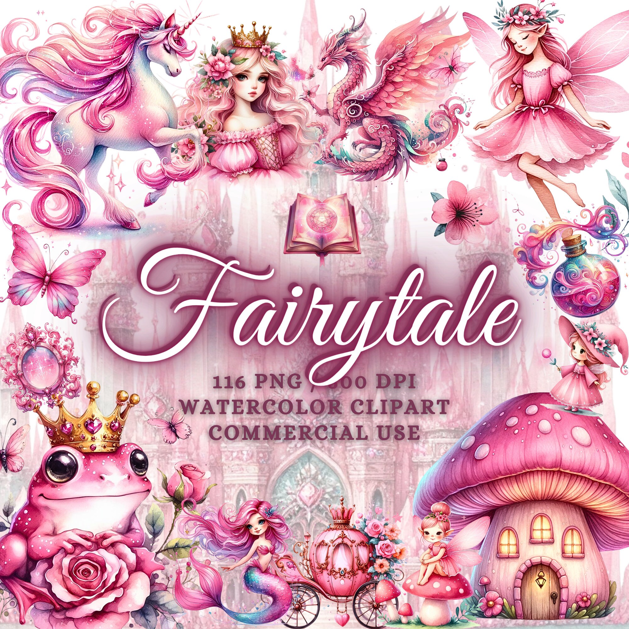 116 Watercolor Fairytale Clipart Bundle, Fairytale Png, Watercolor ...