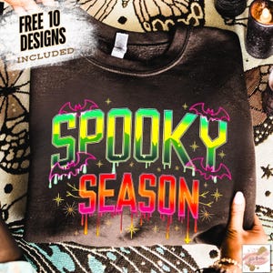 Spooky Season Trendy Neon Halloween Png, Drip Spooky Vibes Png, Neon Bat Sublimation Design, Halloween Scary Shirt Design Neon Halloween Png