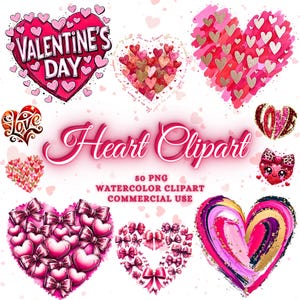50 Valentinstag Herz Png-Bundle, Aquarell Herz Clipart, Kokette Herz Png, Valentinstag Herz Brushstroke Png, Kokette Valentinstag Png-Set