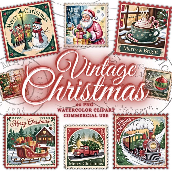 ヴィンテージクリスマススタンプPNGバンドル、ヴィンテージクリスマス