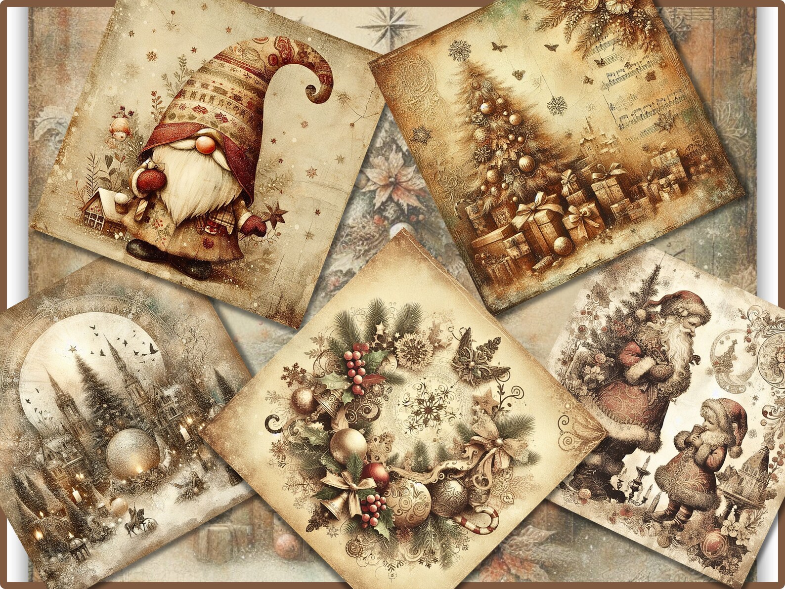Beige Vintage Christmas Junk Journal Kit Printable Journal Pages, Mixed ...