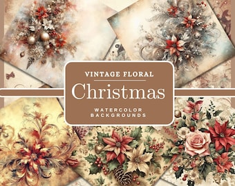 Vintage Floral Christmas Junk Journal Papers Christmas Digital Papers Christmas Digital Scrapbook Paper Kit Watercolor Christmas Backgrounds