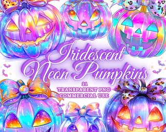 Neon Iridescent Pumpkin PNG Bundle, Coquette Halloween Pumpkin Clipart, Pumpkin Sublimation Designs, Cute Girly Spooky Pumpkin Shirt Design