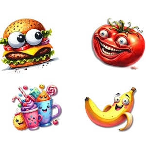 40 roliga mat clipart-paket, akvarell mat clipart, söt mat png, drycker png, drycker clipart, söt kawaii clipart-paket, mat svg png bild 6