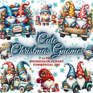 Pacchetto PNG di gnomi natalizi ad acquerello, Clipart di gnomi natalizi carini, Gnomo festivo, Clipart di Natale, Gnomi invernali, Buon Natale PNG